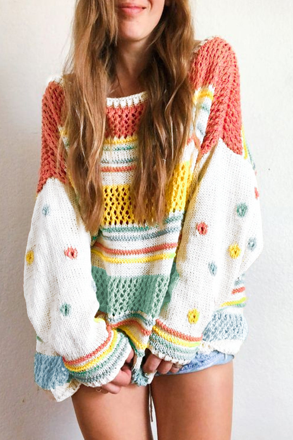 Multicolor Knitted Oversized Pullover Sweater