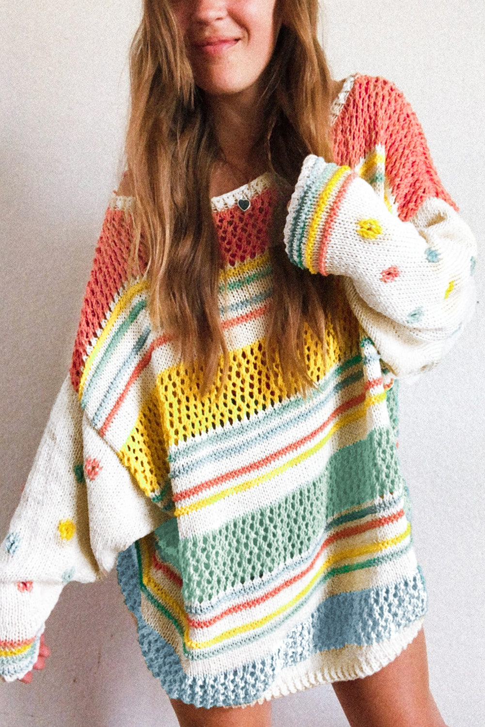 Multicolor Knitted Oversized Pullover Sweater