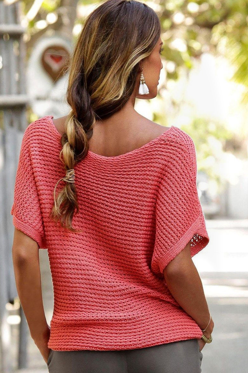 Red Clay Plain Knit Loose Dolman Sleeve Blouse
