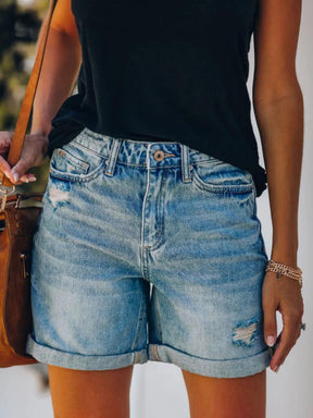Distressed Denim Shorts with Pockets